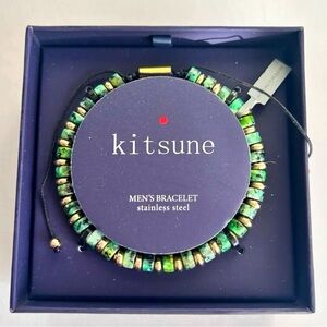 KITSUNE Stainless Steel African Turquoise Adjustable Bracelet for Men NWT